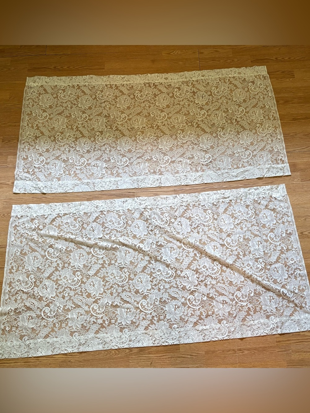 4 VTG Lace Curtain Valance White 56 X30" Floral Cottage Country Farmhouse